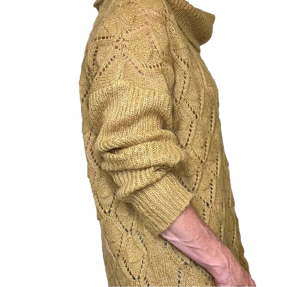 ANTHROPOLOGIE Elsamanda Sweater Italian Mohair Blend Open Knit Cowl Neck Straw M - Picture 4 of 10